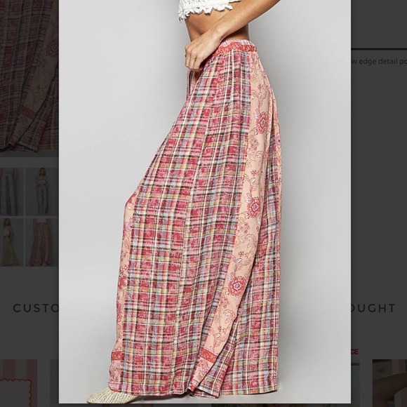 POL Women's Wide Leg Pants - Pink and Red Plaid - Picture 2 of 5